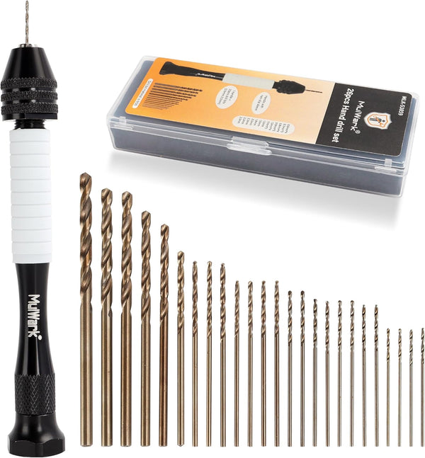 Mulwark 25 Pcs Precision Pin Vise Hand Drill Set - Premium Manual Small Drill with HSS Micro Twist Bits for Crafts