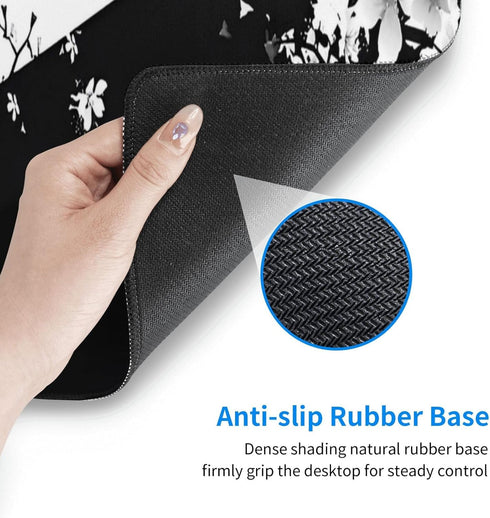 Japanese Life Death Keyboard Mat, Black White Anime Gaming Mouse Pad with Anti-Slip Rubber Base, Sakura Pagoda Sun