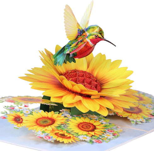 Hummingbird 3D Sunflower Mother's Day Cards, Pop Up Birthday Card for Women, Mom, Wife, Daughter, Her, Sister