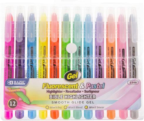 BAZIC Highlighter Gel Pen, Bible Highlighter No Bleed Coloring Pen (12/Pack)