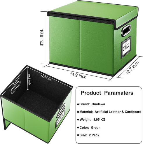 Huolewa Portable Leather File Organizer Boxes, Collapsible Document Storage with Lids for Letter/Legal Files