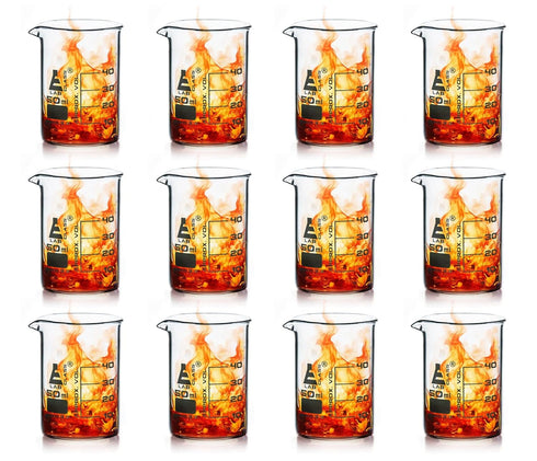 EISCO 12PK Beakers, 50mL - Borosilicate Glass, Low Form with 10mL Graduations