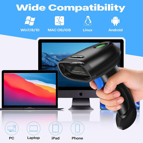 PecuMecu 1D&2D 3-in-1 2.4G PDF417 (TM-10B) Bluetooth Barcode Scanner, Bluetooth & USB Wired & Wireless QR Barcode