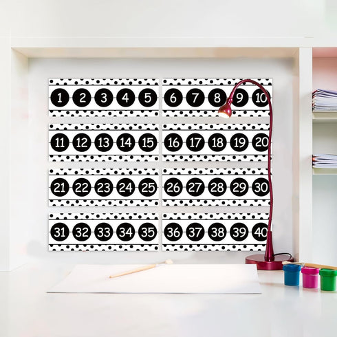 Number Line for Classroom Wall, Black and White Polka Dot Bulletin Board for Students Math Learning Decor Strips