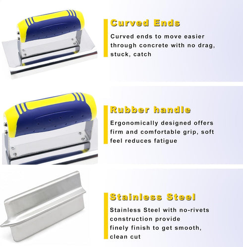 DIXIANG Set 3 (11" 4") (6" 3", 1/2"R) (6" 3", 1/2"W,1/2"D) Concrete Tools PC Stainless Steel Flat Finishing Trowel x