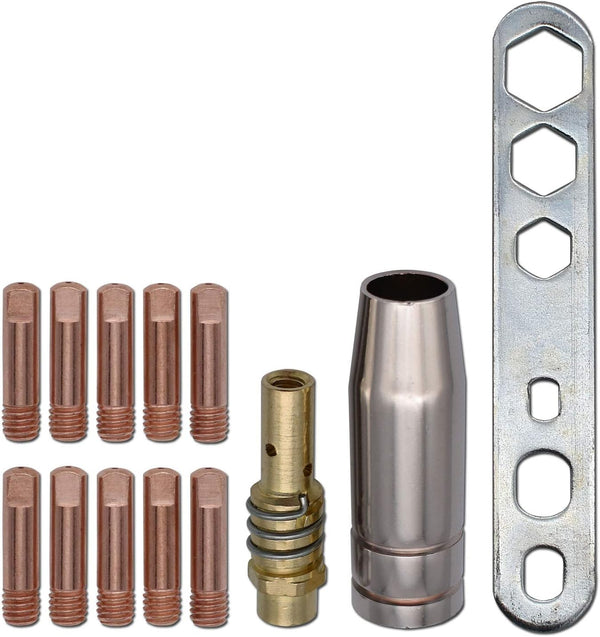 MB-15AK MIG MAG Welding Torch Consumable Kit, 13pcs .035'' 0.9mm M6 Thread Shield Cup Tips Holder Diffuser Plate