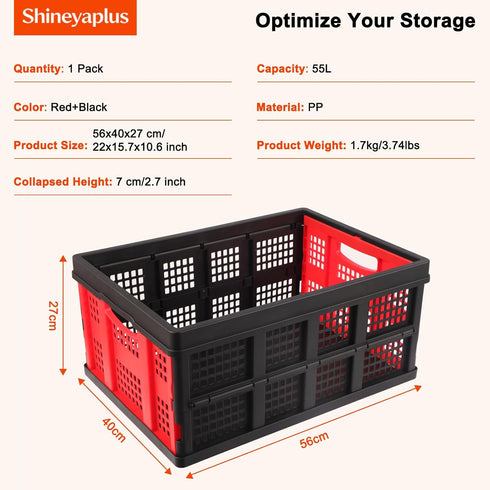 55L, 1PK Collapsible Storage Bins Heavy Duty Plastic Milk Crates for Storage, Foldable Collapsible Crates