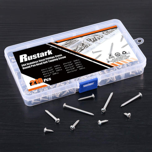 210-Pcs 304 Stainless Steel Round Pan Head Phillips Cross Wood Screws Assortment Kit, # 6 5/16'' to 1-1/2''