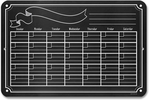 Monthly Wall Calendar Chalkboard Style Board, 12x18 Inch Tin Sign, Durable & Easy to Hang, Customizable with Liquid