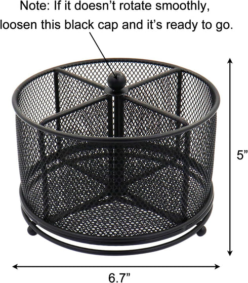 Pen Holder for Desk, 360 Rotating Mesh Organizer, Large Capacity Storage Caddy, 4 Compartments for Home Office