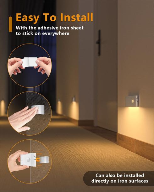 3 Pack WILLED Motion Sensor Night Light, Rechargeable Stair Lights Indoor, Warm White Motion Sensor Light Indoor