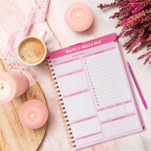 Pink Preppy Lightning A4 Planner Notebook, Y2K To Do List Daily Task Checklist for Teen Girls, Preppy Theme Notepad