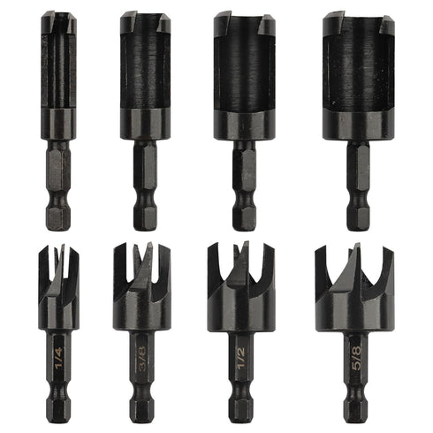 Rocaris 8 Pack Wood Plug Cutter Drill Bit Set, Straight and Tapered Cutting Tool with 1/4" Hex Shank