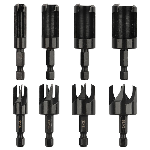 Rocaris 8 Pack Wood Plug Cutter Drill Bit Set, Straight and Tapered Cutting Tool with 1/4" Hex Shank