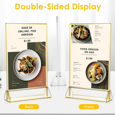 Yuanan 12 4x6 Inch PCS Acrylic Sign Holders, Wedding Table Number Holder Table Top Double Sided Gold Photo Frames Clear