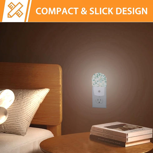 Gearsly Eucalyptus Green Night Light - LED Wall Sconce for Bedroom, Bathroom, Hallway, Plug in Decorative Lighting