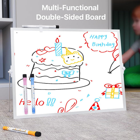 Dry Erase White Board with Stand, Double-Sided 12x16 inch, 10 Markers, 6 Magnets, Portable for Planning