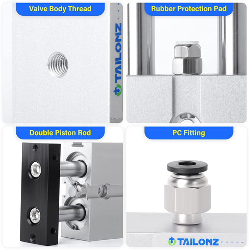 TAILONZ PNEUMATIC 10mm Bore 75mm Stroke Double-Rod Double-Acting Aluminum Pneumatic Air Cylinder