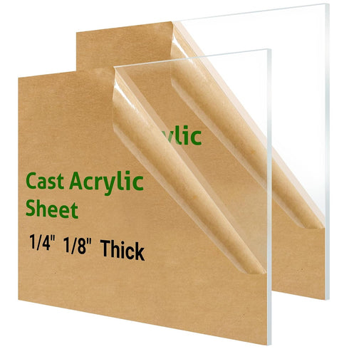 2 Pieces 12" x 12" Cast Plexiglass Sheet - 1/8" Thickness Clear Acrylic for Sign, Craft, DIY Display Projects