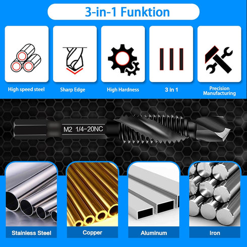 Upgraded 6-Pack Combination Drill & Taps Bit Set, SAE 6542 M2 HSS Steel with Anti-Rust Coating