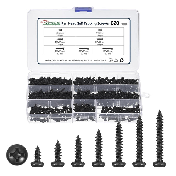 METALLIXITY Phillips Pan Head Self Tapping Screws(M3) 620Pcs, 304 Stainless Steel Self Drilling