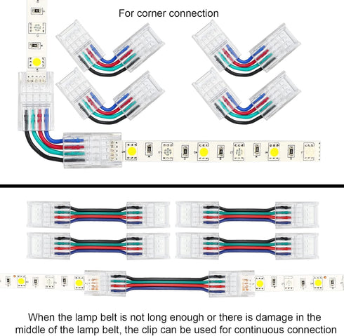 20 Pack 4 Pin 10mm Solderless LED Strip Connector, Transparent Track Lighting Connectors for 5050 LED Strip