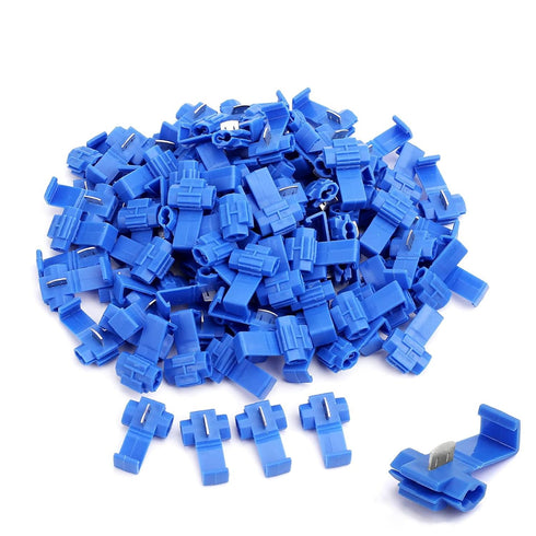 MUYI 100Pcs Blue Double Run or Tap IDC Quick Splice Electrical Tap Solderless Wire Connectors 18-16 AWG (Solid/Stranded)