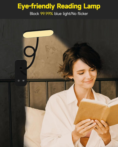 CUHIOY Desk Lamp, USB-C Battery-Operated Clip on Reading Light, 38 LEDs with 5 Colors and 5 Brightness Levels, Flexible
