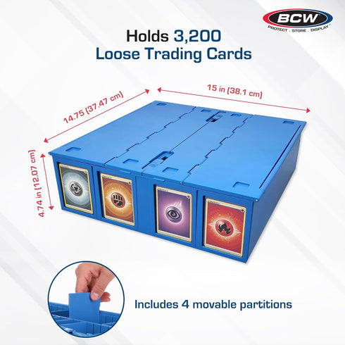 BCW Collectible Card Bin - Single Blue | Storage Box for Trading Cards Holds 3200 Cards | Includes 4 Card Storage