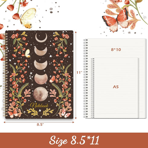 Spiral Notebook: Lined Journal with Back Pocket, 8.5" x 11", 144 Pages, College Ruled, 100gsm Paper