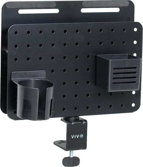 VIVO Steel Clamp-on Rotating Pegboard with Laptop Holder, 14 x 11 inch Magnetic Desk Accessory Organizer (Black)
