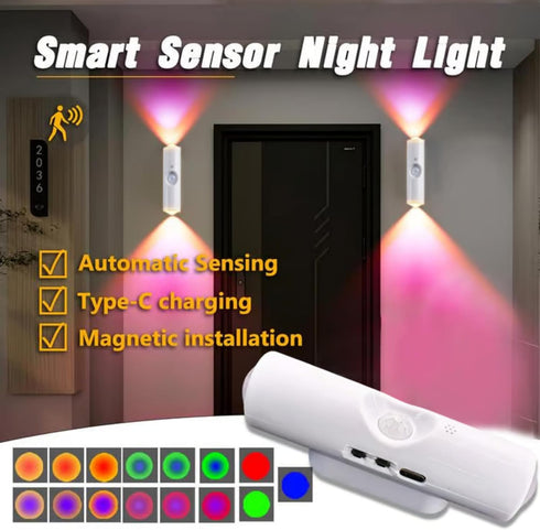 HIDEZHI (4, 7-Color) Rechargeable Smart LED Motion Sensor Ambient Light, Rechargeable Dynamic RGB LED Wall Lamp