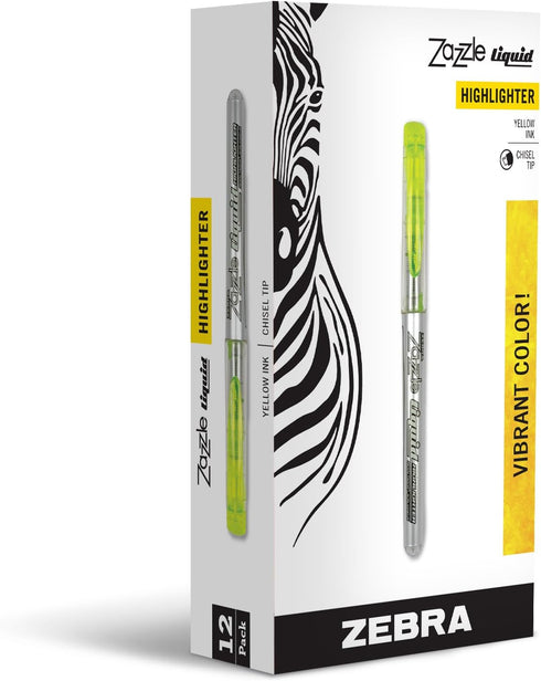 Zebra Zazzle Liquid Ink Highlighter, 12-Count, Chisel Tip, Yellow