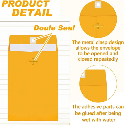 Geyee 200 Pcs 5 x 7" Clasp Envelopes - Manilla Gummed Clasp Closure Kraft Paper Envelopes for Mailing