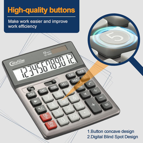 Desktop Calculator 12 Digit with Large LCD Display, Basic Solar Calculator with Battery for Office School Home CF-1523
