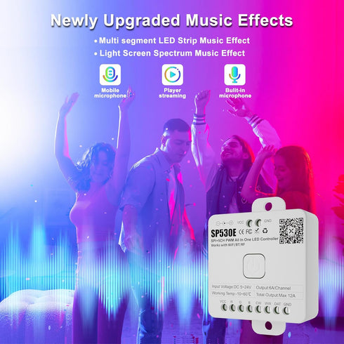 PAUTIX SP530E WiFi Alexa Bluetooth LED Controller, Supports PWM Monochrome CCT RGB RGBW RGBCCT, for LED Strip/Matrix