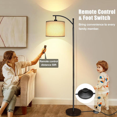 12W 1200LM 12 Dimmable mukuxin LED Floor Lamps for Living Room, Modern Arc Floor Lamp with Remote & Adjustable Linen
