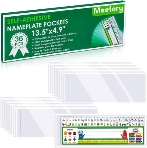 Meetory 36 Pieces Clear Nameplate Pocket, Self-Adhesive Desk Name Tag Covers for Classroom and Office