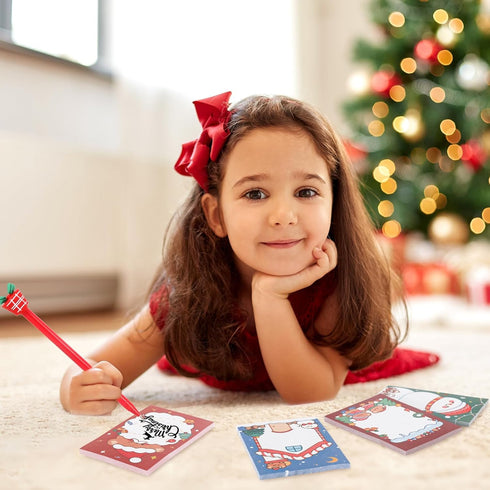 Whaline Christmas Notepad Set, 24Pcs with Gel Ink Pens, Self-Stick Notes, Office Supplies