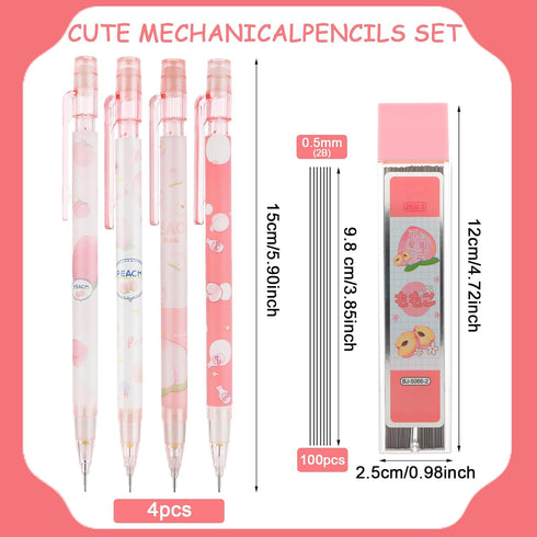 Cute Mechanical Pencil Set Include 4 Pcs 0.5mm Kawaii Mechanical and 100 Pcs Replacement Pencil Refills, Kawaii Stationary Cute School Supplies Pencils for Writing Drawing Sketching Drafting by TIESOME