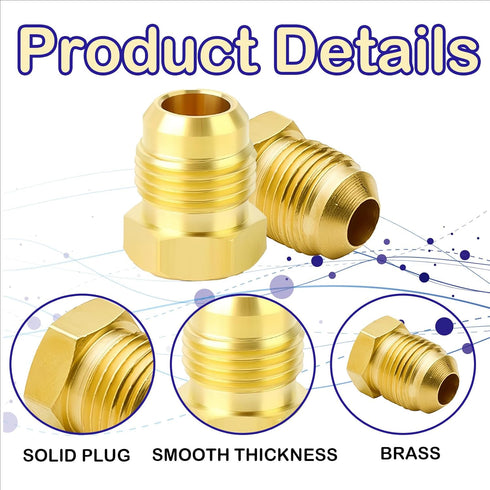 1/4'' Flare Caps, Round Brass HVAC Locking Caps with Neoprene O-Ring Seal, AC Service Valve Caps (5PCS)