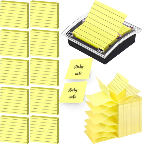 Thenshop 10 Pads Pop Up Sticky Notes, 1000 Sheets Lined 3 x 3 Inch, Self Stick Notes with Lines, 100 Sheets/Pad
