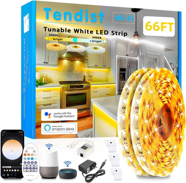 66FT White LED Strip Lights 3000K-6500K Dimmable, Smart Strip Light Alexa Compatible,