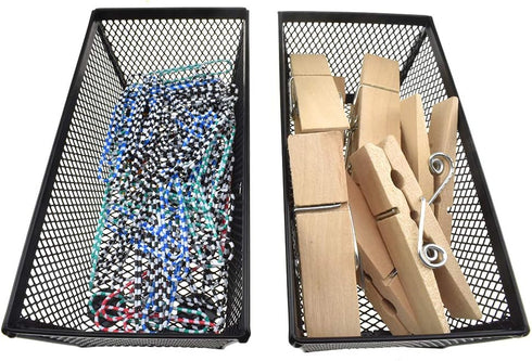 HAHIYO Stackable Mesh Tray Cup 6 x 3 x 2 inches, Sturdy Desk Drawer Organizer Container, 2 Pack Black with Soft Foam