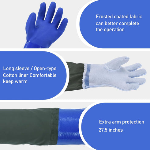 Long Waterproof Gloves, Reusable Chemical Gloves, Padded Cotton Lined, Acid & Oil Resistant, 28 inch XL