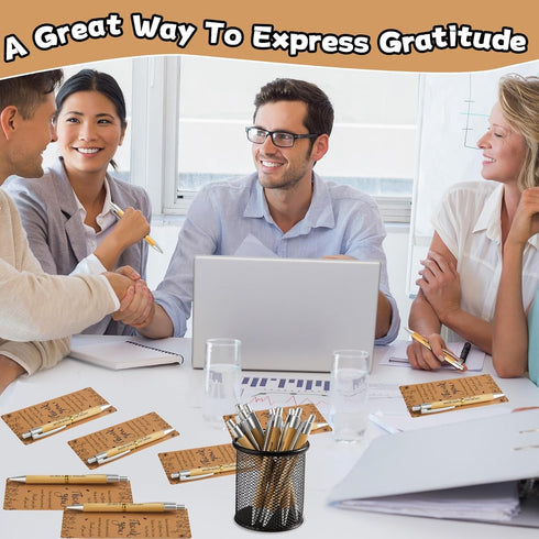 50 Sets gisgfim Employee Appreciation Gift Bulk Inspirational Bamboo Ballpoint Pens with Thank You Greeting Cards