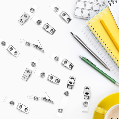Seajan 600 Pcs Metal Badge Clips Bulk, Double Hole Name Tag Clips with Clear PVC Straps for ID Cards Holders