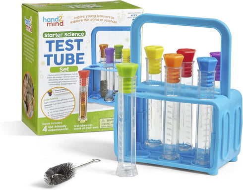 hand2mind Starter Science Test Tube Set, Flat Bottom Test Tubes with Rack, Science Supplies for Kids (Six Tubes)