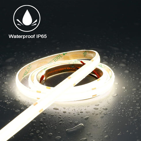 12V 4000K IP65 480LEDs/M 4000Lm CRI>90 16.4ft/5M TOPAI COB LED Strip Light Natural White Waterproof Super Bright Self