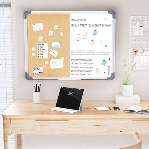 White Board Cork Board Combo, 24×18 inch Magnetic Dry Erase Board, Vision Board for Office, Home, School